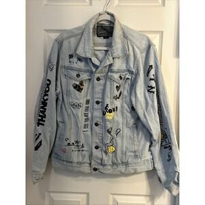 Brooklyn Cloth Denim Jacket Womens Large Graffiti Graphic Wearable‎ Art